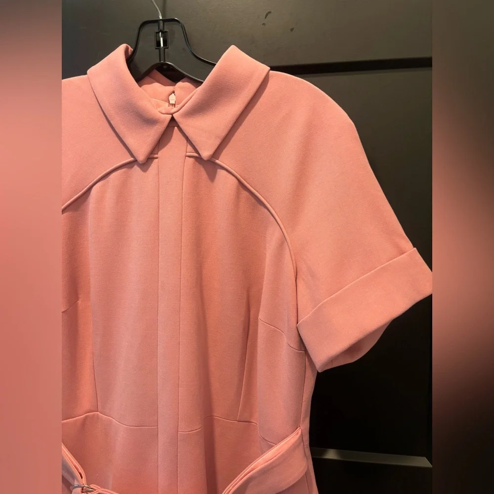 KAREN MILLEN Compact Stretch Tab Detail Full Skirted Midi Dress Dusty Pink NWT - Picture 8 of 15